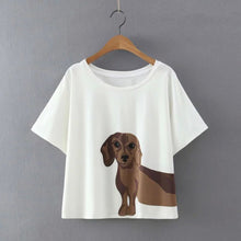 Womens Loose Dog Tee Animals Print White Style Dog Ladies Tee T Shirt Short Sleeve Cotton Shirts Beach Tops1STL ELY