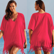 Womens Red Black Tassel Crochet Cover Up Beach Dress Chiffon Lace Tassel Loose Dress 1STL ELY