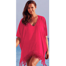 Womens Red Black Tassel Crochet Cover Up Beach Dress Chiffon Lace Tassel Loose Dress 1STL ELY