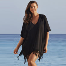 Womens Red Black Tassel Crochet Cover Up Beach Dress Chiffon Lace Tassel Loose Dress 1STL ELY