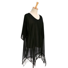 Womens Red Black Tassel Crochet Cover Up Beach Dress Chiffon Lace Tassel Loose Dress 1STL ELY