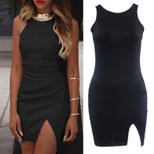 Womens Sexy Sleeveless Slit Evening Club Party Mini Dress Unique dress with a split up one side 1STL ELY