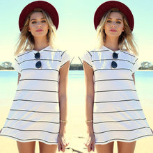 Womens T-Shirt Dress Casual Short Sleeves Ladies Striped Mini Party Sun Dress 1STL ELY