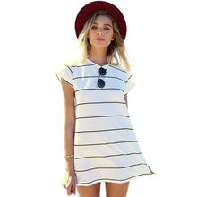 Womens T-Shirt Dress Casual Short Sleeves Ladies Striped Mini Party Sun Dress 1STL ELY
