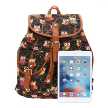 Fasion CanvasPU Leather Backpack with Animal Print Ladies School Bag Owl Backpack For Teenager Girls Laptop bolsa mochila ELY