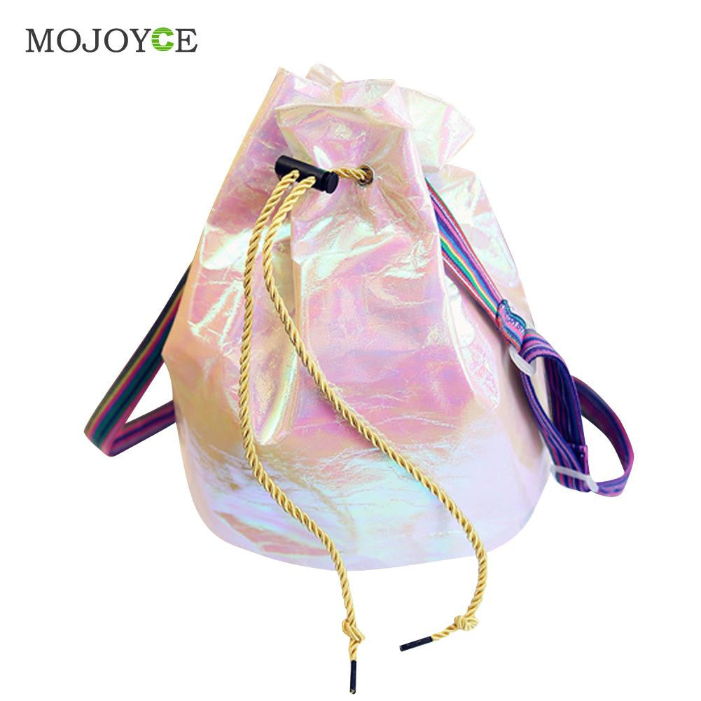 Fasion Drawstring Laser Women Bag Candy Color Special Fabric Paper Bling Bucket Bag Luxury Handbags Women Bags Designer Bolsa ELY