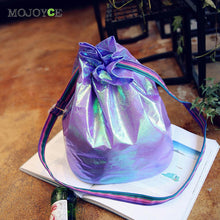 Fasion Drawstring Laser Women Bag Candy Color Special Fabric Paper Bling Bucket Bag Luxury Handbags Women Bags Designer Bolsa ELY