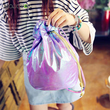 Fasion Drawstring Laser Women Bag Candy Color Special Fabric Paper Bling Bucket Bag Luxury Handbags Women Bags Designer Bolsa ELY