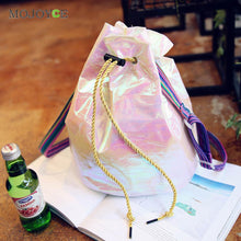 Fasion Drawstring Laser Women Bag Candy Color Special Fabric Paper Bling Bucket Bag Luxury Handbags Women Bags Designer Bolsa ELY