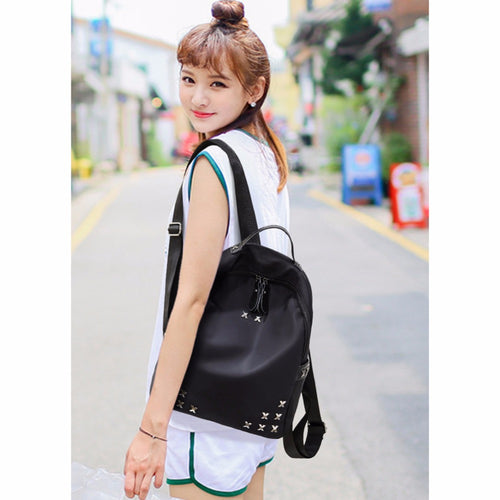 Fasion Nylon Women Bag Rivet Backpack Women School Bags for Teenagers Mochila Feminina Mochilas Mujer Black Backpacks ELY