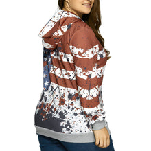 Flag Pattern Women Plus Size Hoodie StarsStriped Pullover Tops Hooded Sweatshirt Pullover Coat Women Outwear ELY