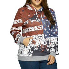 Flag Pattern Women Plus Size Hoodie StarsStriped Pullover Tops Hooded Sweatshirt Pullover Coat Women Outwear ELY