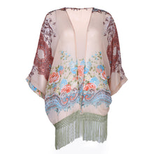 Floral Tassel Kimono Cardigans Chiffon Women Tops Blouse Perspective sexy Manga Batwing Camisa blusas S-L Shirt Women 1STL ELY