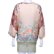 Floral Tassel Kimono Cardigans Chiffon Women Tops Blouse Perspective sexy Manga Batwing Camisa blusas S-L Shirt Women 1STL ELY