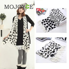 For Lady Girl Love Heart White Face Black Heart Tassel Scarf Shawl 1STL ELY