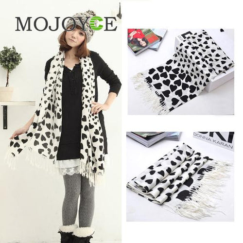 For Lady Girl Love Heart White Face Black Heart Tassel Scarf Shawl 1STL ELY