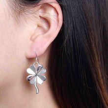 Lovely silver plated earring Four-leaf Clover drop ear cuff ELY