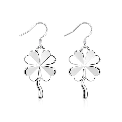 Lovely silver plated earring Four-leaf Clover drop ear cuff ELY
