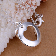 Lovely silver plated pendant Couple Heart big necklace fine jewelry ELY