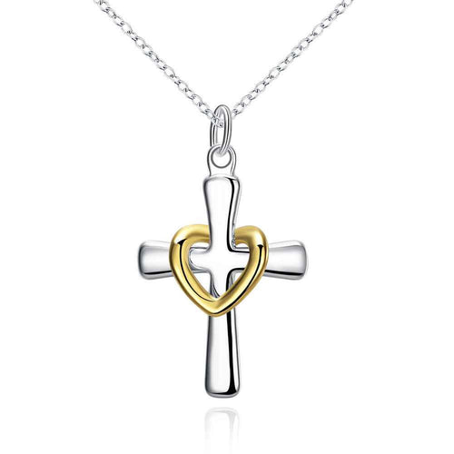 Lovely silver-plated pendant Heart Cross tattoo choker bijoux women ELY