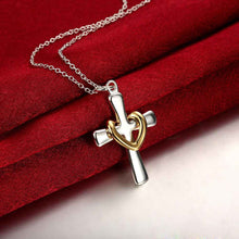 Lovely silver-plated pendant Heart Cross tattoo choker bijoux women ELY