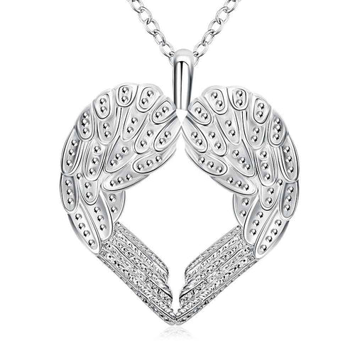 Lovely silver plated pendant necklace Angel Heart Wings bead necklace Elegant 357 ELY