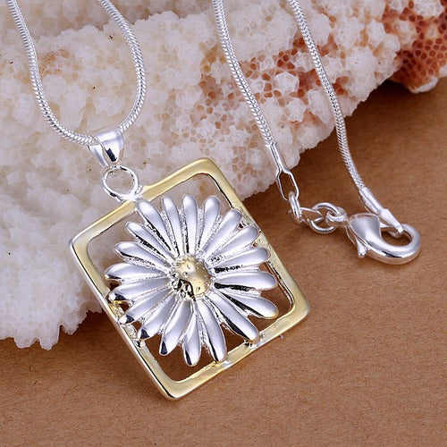 Lovely silver-plated pendant necklace Quartet daisy collier charm ELY