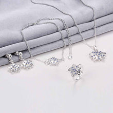 Lovely silver plated stamp jewelry set Crystal flower cluster necklace + ring + earrings men jewelry ELY