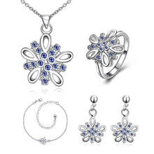 Lovely silver plated stamp jewelry set Crystal flower cluster necklace + ring + earrings men jewelry ELY