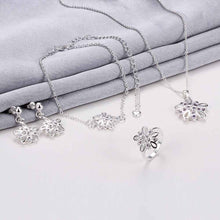 Lovely silver plated stamp jewelry set Crystal flower cluster necklace + ring + earrings men jewelry ELY
