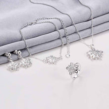 Lovely silver plated stamp jewelry set Crystal flower cluster necklace + ring + earrings men jewelry ELY