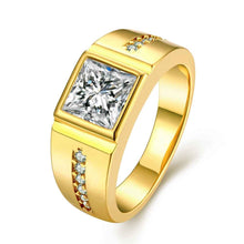 18k gold plated engagement ring Square crystal inlay men ring floating charms ELY