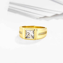 18k gold plated engagement ring Square crystal inlay men ring floating charms ELY