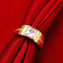 18k gold plated engagement ring Square crystal inlay men ring floating charms ELY