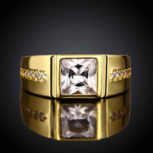 18k gold plated engagement ring Square crystal inlay men ring floating charms ELY