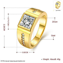 18k gold plated engagement ring Square crystal inlay men ring floating charms ELY