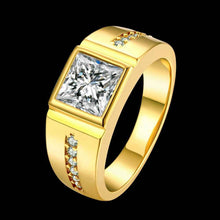 18k gold plated engagement ring Square crystal inlay men ring floating charms ELY