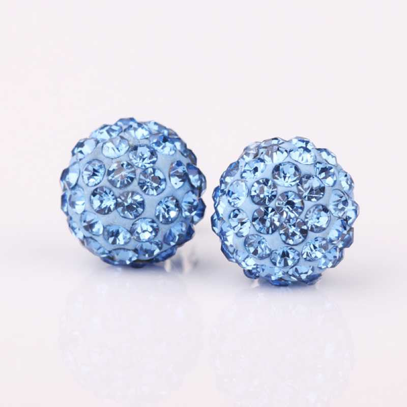 Shamballa earrings blue crystal stud cuff Hand Madeball ELY