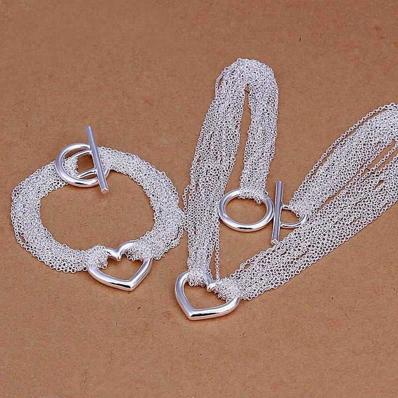 silver jewelry sets Net Heart Necklae&Bracelet diy SMTS 7 ELY
