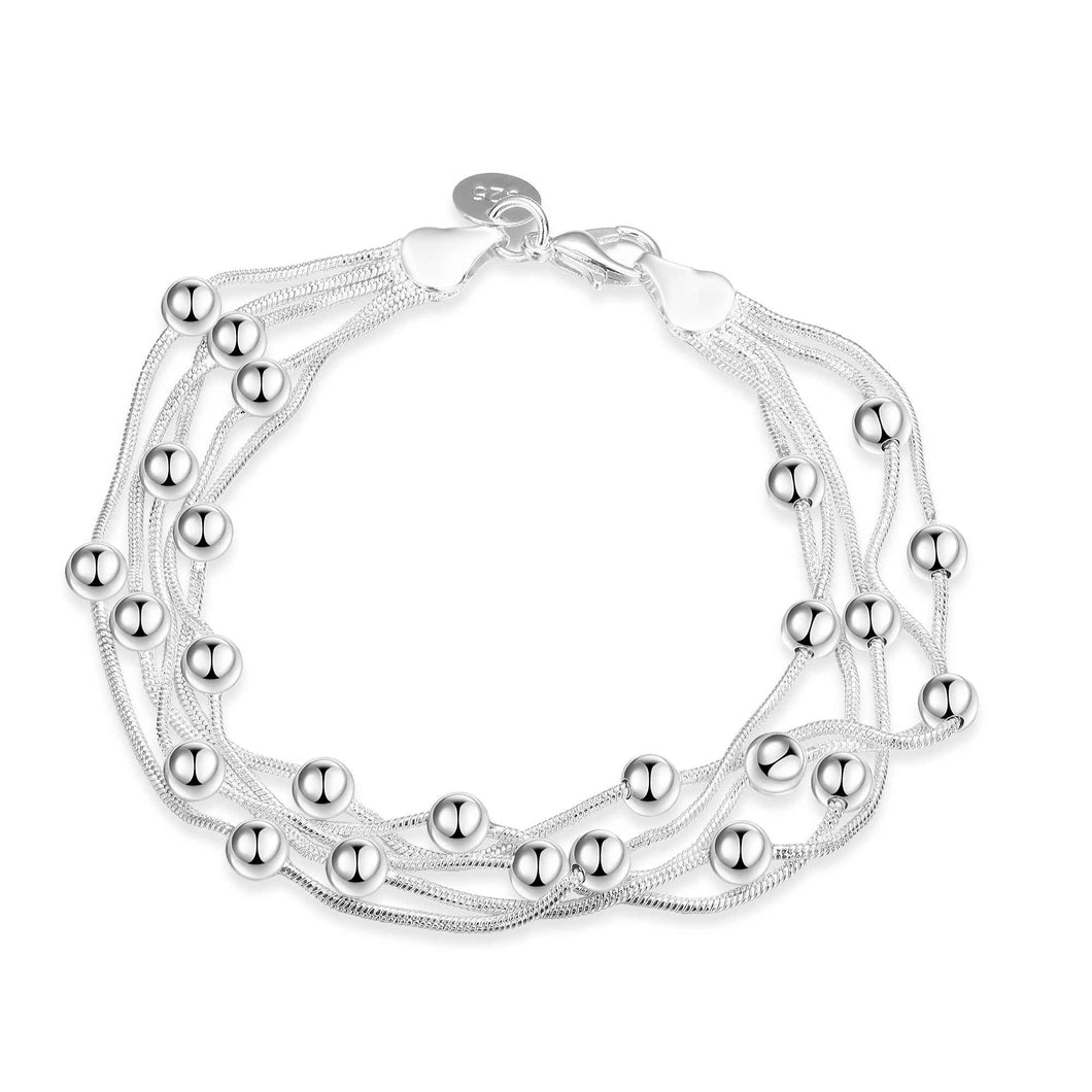 silver plated Five lines light bead men bracelet Personalized234 ELY