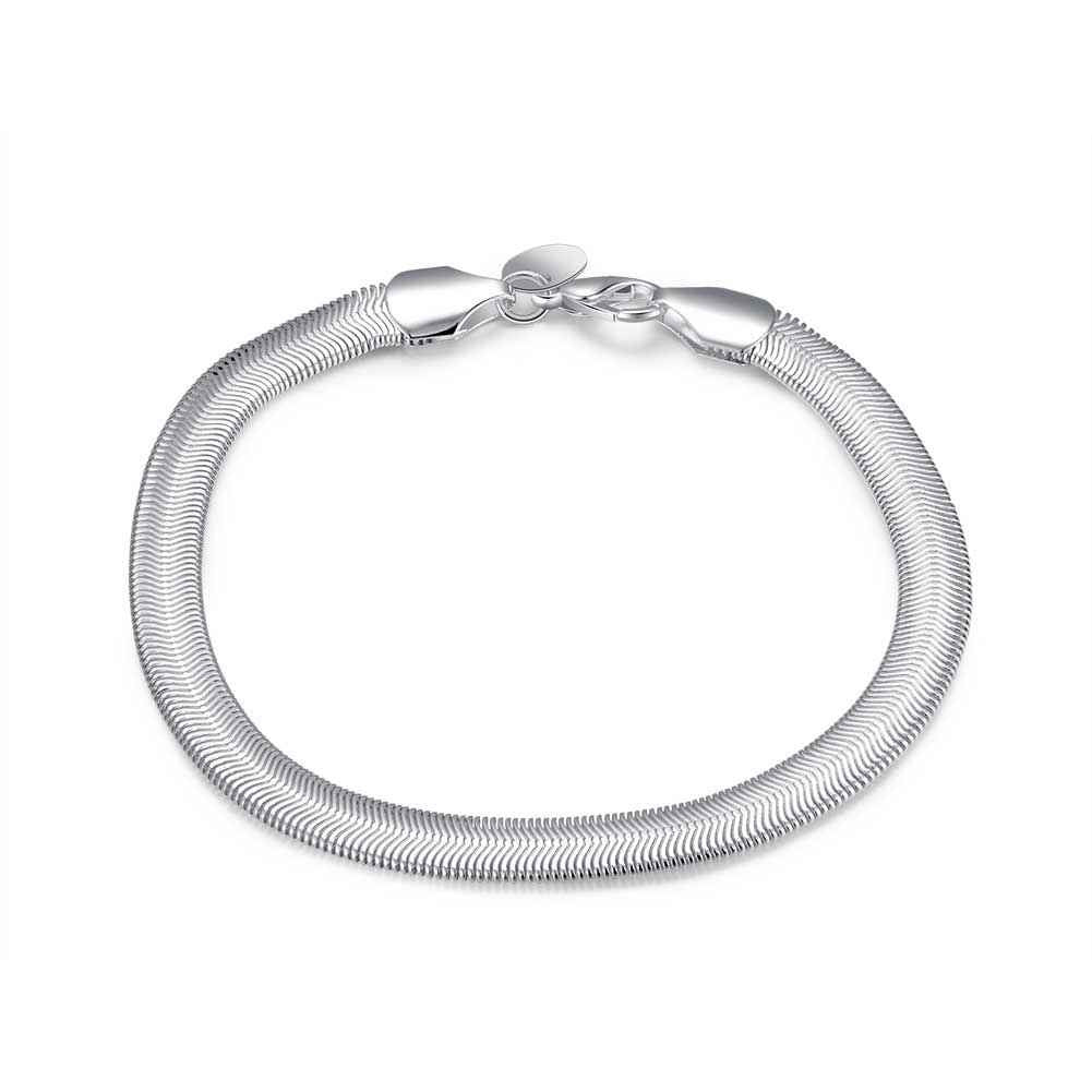 silver plated Flat Soft Snake Chain men bracelet margarida164 ELY