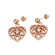 18k gold plated earings jewelry pierced hearts stud brinco floating charms ELY