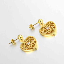 18k gold plated earings jewelry pierced hearts stud brinco floating charms ELY