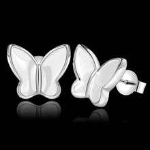 silver earrings White butterfly stud brinco bijoux 563 ELY