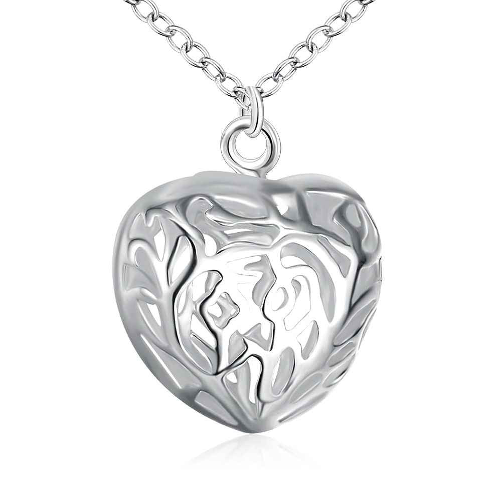 silver-plated necklaces & pendants Stereo Heart collier femme jewelry ELY