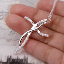 silver plated pendant necklace Insets Curved Cross Pendant perfume women Costume Jewellery ELY