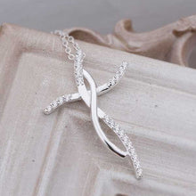 silver plated pendant necklace Insets Curved Cross Pendant perfume women Costume Jewellery ELY