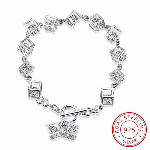 925 silver jewelry charm bracelet White box stone pulseira masculina joias STVH 7 ELY