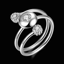 Lovely 925 Sterling Silver wedding ring Three-Stone opening bague femme love142 ELY