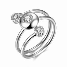 Lovely 925 Sterling Silver wedding ring Three-Stone opening bague femme love142 ELY